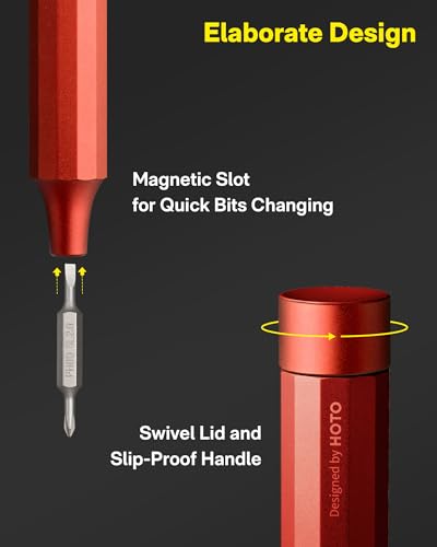HOTO 24 in 1 Mini Screwdriver Set, Magnetic Torx Bit Set, Cinnabar Red