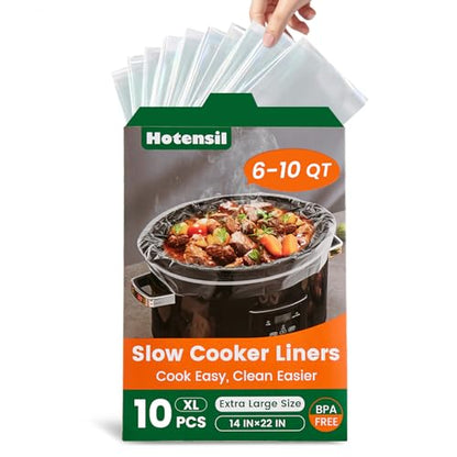 Slow Cooker Liners, Hotensil 14"x 22" 10 Count Cooking Bags Large Size Disposable Pot Liners, Fit 6QT to 10QT for Slow Cooker Cooking Trays, Multi-Purpose Durable Liners Plastic Bags, BPA Free