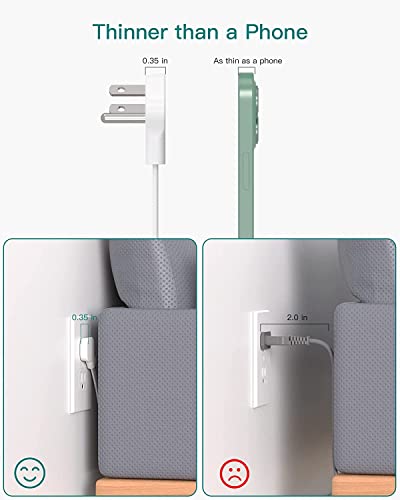 Addtam Flat Plug Power Bar, Ultra Thin Flat Extension Cord with 1050J Surge Protector, 12 Widely AC 3 Sides Multiple Outlets, 5Ft Wall Mount, Desk Charging Station for Home Office Dorm Room Essentials