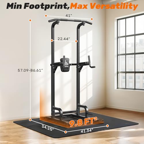 Sportsroyals Power Tower Dip Station Pull Up Bar for Home Gym Strength Training Workout Equipment, 450LBS (Grey)
