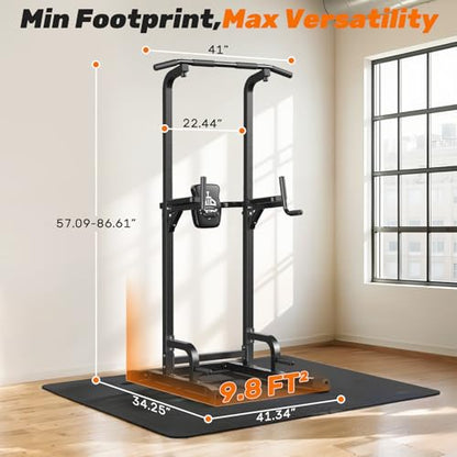 Sportsroyals Power Tower Dip Station Pull Up Bar for Home Gym Strength Training Workout Equipment, 450LBS (Grey)