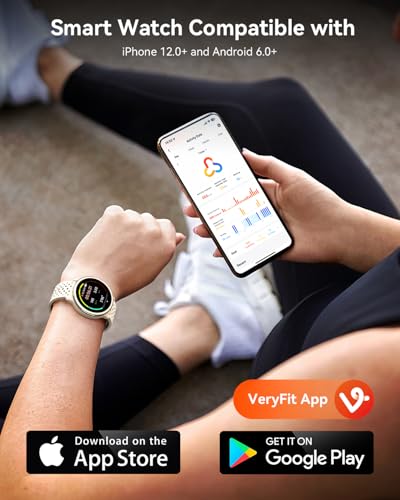 Quican Smart Watch for Women & Men (Android/iPhone), 1.27" Round, Beige