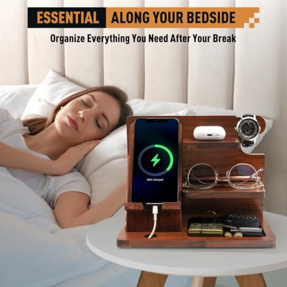 Gifts for Men Wood Phone Docking Station, Anniversary Birthday Mens Gifts