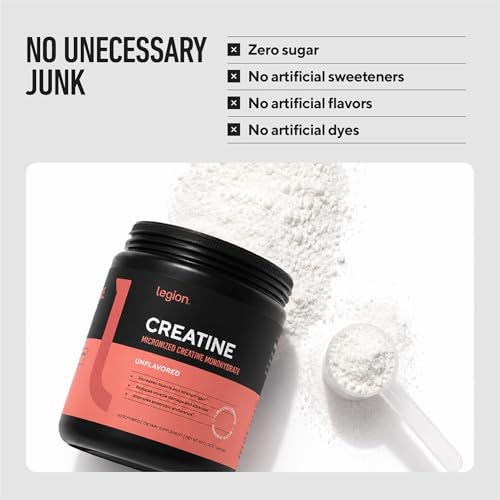 Legion Micronized Creatine Monohydrate Powder 5g, Unflavored, 60 Servings