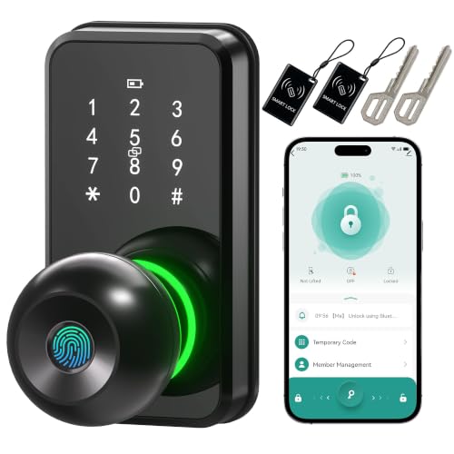 Smart Door Lock Knob Keyless Entry Door Lock Fingerprint Keypad | Touchscreen Keypad, Electronic Digital Code for Front Door, App Remote Control, Easy Installation, Smart Home