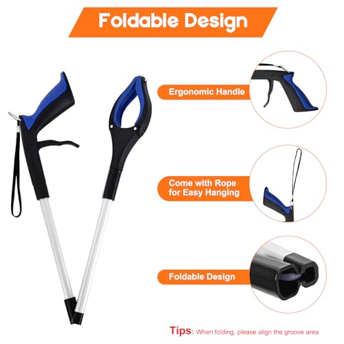 TOPGROT 32” Grabber Reacher Tool, 2-Pack Foldable Reacher Grabber Pickup Tool with 90° Rotating Jaw & Magnets, Trash Picker Upper Grabber, Lightweight Grabbers for Seniors Heavy Duty