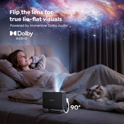 Smart Projector 4K【Upgraded Google TV 14.0 & Dolby】Short Throw Mini Projectors with Auto Focus & Keystone|Compatible with Netflix|HDR10,Portable Outdoor Projecteur with WiFi & Bluetooth for Movie/Home