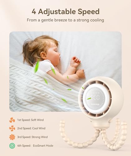 Dreamegg Baby Stroller Fan Travel, Portable Clip on Fan with Night Light