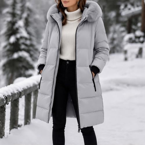 Womens Winter Jackets Long Puffer Coat Zip up Hooded Padded Outwear | Women's down Alternative Coats & Jackets,Heavyweight Warm Padded Outerwear,Faux Fur Hood,Long Sleeve,With Pockets,Winter 2026