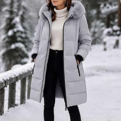 Womens Winter Jackets Long Puffer Coat Zip up Hooded Padded Outwear | Women's down Alternative Coats & Jackets,Heavyweight Warm Padded Outerwear,Faux Fur Hood,Long Sleeve,With Pockets,Winter 2026