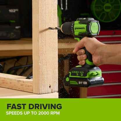 Greenworks 24V Cordless Brushless Combo 400 in-lbs Drill/Driver +1950 in-lbs Impact Driver +6.5" Circular Saw +200LM Flashlight, 2.0Ah + 4.0Ah Batteries (24,000mAh Power Bank) and 65W USB-C Charger