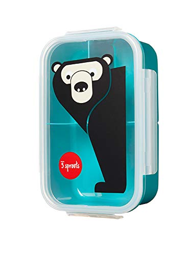 3 Sprouts Kids Bento Lunch Box with 3 Compartments - Portion Sizes for Ages 3 to 7 - Lunch Box for Kids - BPA-Free, Dishwasher Safe, Food-Safe Materials - Bear