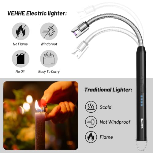 VEHHE Electric Lighter, USB-C Rechargeable, 360° Flexible Neck