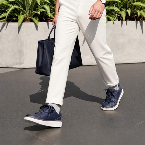 Bruno Marc Men's Leather Sneakers Casual Skate Shoes,Dark Blue,9