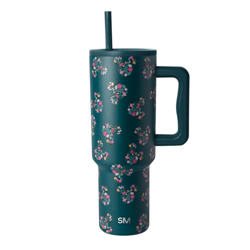 Simple Modern 40 oz Disney Trek Tumbler with Handle and Straw | Insulated Stainless Steel Water Bottle Iced Coffee Cup Travel Mug | 40 oz | Mickey Mouse Floral Riptide