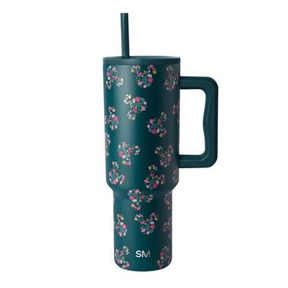 Simple Modern 40 oz Disney Trek Tumbler with Handle and Straw | Insulated Stainless Steel Water Bottle Iced Coffee Cup Travel Mug | 40 oz | Mickey Mouse Floral Riptide