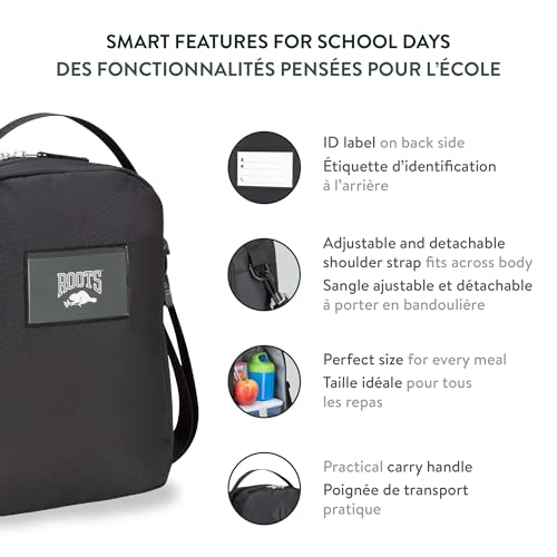 Roots Insulated Lunch Bag with Shoulder Strap, Black, 7L