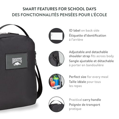 Roots Insulated Lunch Bag with Shoulder Strap, Black, 7L