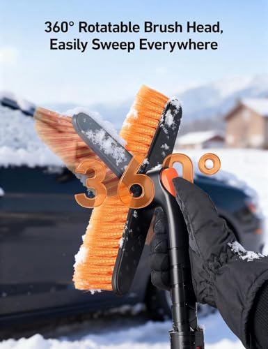 AstroAI 47.2" Extendable 360° Snow Brush for Car Ice Scraper Windshield