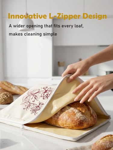 Reusable Beeswax Bread Bags for Homemade Bread with Wide Zipper 2Pack