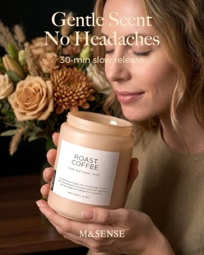 M&SENSE Roasted Coffee Candles Scented for Home, 19.4oz Large Soy Candle 110 Hours Lasing Burning, 2-Wick Soy Wax Non Toxic Candle for Home Decor, Cozy Coffee Scented Candle Gift for Men Women