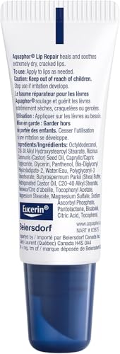 Aquaphor Lip Repair Lip Ointment for Extremely Dry, Chapped and Cracked Lips, Formulated with Panthenol and Vitamins C and E, Fragrance Free, Non Comedogenic Lip Balm, 10mL