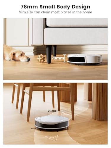 Lefant M210 Pro Robotic Vacuum, Strong Cleaning Performance, Low-Profile Design, Auto Recharge, Multiple Control Options, Timed Clean, Ideal for Pet Owners & Hard Surfaces, White