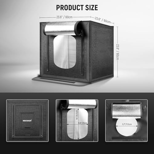 NEEWER Upgraded Photo Studio Light Box, 24"x24" Portable Mini Folding Product Photography Lightbox, 160LEDs 4 Backdrops Dimmable Glare Free Picture Booth Shooting Tent for Jewelry Electronics, LP60
