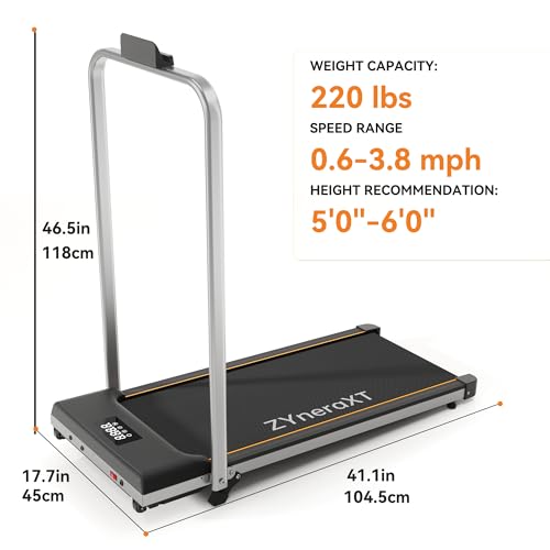 ZYneraXT W3 Foldable Walking Pad Treadmill 2-in-1-1.85HP Motor, 0-8% Incline, 35.4"x13.9" Running Belt, 220Lbs Capacity, LED Display, Quiet Under Desk Treadmill for Home