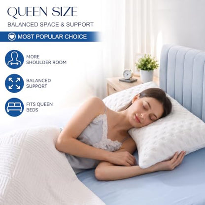 Side Sleeper Pillows for Neck & Shoulder Comfort - Curved Crescent Design, Adjustable Shredded Memory Foam, Cooling & Soft Cover, Extra Fill Included, Queen Size Set of 2