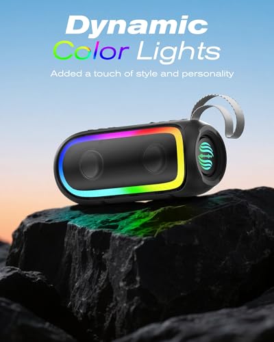 Portable Bluetooth Speaker, IPX6 Waterproof 20W HiFi Stereo Sound with Deep Bass 12H Playtime BT 5.2 Wireless TWS 7 Color Lights soundbox for Smartphone/Tablet/PC Apply to Home/Outdoor