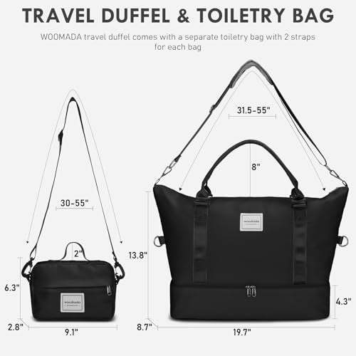 WOOMADA Weekender Overnight Bag for Women, Shoulder Travel Duffel with Shoes Compartment,Gym Bag with Toiletry Bag(Black)