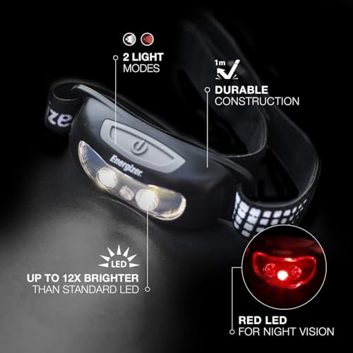 Energizer Universal+ LED Headlamp, Lightweight Bright Headlamp for Outdoors, Camping and Emergency Light for Adults and Kids, Includes Batteries, Pack of 2