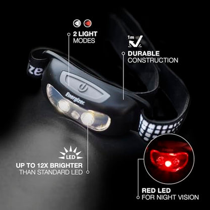 Energizer Universal+ LED Headlamp, Lightweight Bright Headlamp for Outdoors, Camping and Emergency Light for Adults and Kids, Includes Batteries, Pack of 2