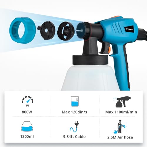 Tilswall Paint Sprayer 800W, HVLP Electric Spray Gun for Decks and Fences