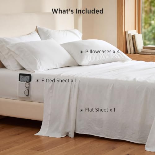 Bedsure Queen Sheet Set - 6 Pieces Prewashed Ultra-Soft Sheets Queen, White | Dual Side Pockets, Breathable, Secure Fit, Hotel Luxury Bedding, Extra Deep Pocket, Fade Resistant, For Air Mattress