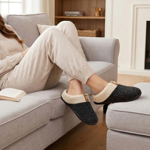 ULTRAIDEAS Women's Cozy Memory Foam Slippers, Dark Black, CA 11-12