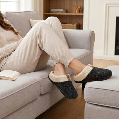 ULTRAIDEAS Women's Cozy Memory Foam Slippers, Dark Black, CA 11-12