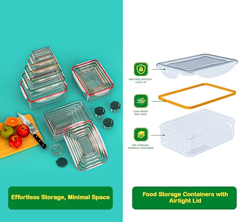 RockBerry 40 PCS Food Storage Containers with Lids Airtight | Plastic Container for Kitchen Organization-Microwave Dishwasher,Freezer Safe 100% Leak Proof (20 Stackable Boxes-20 Lids)