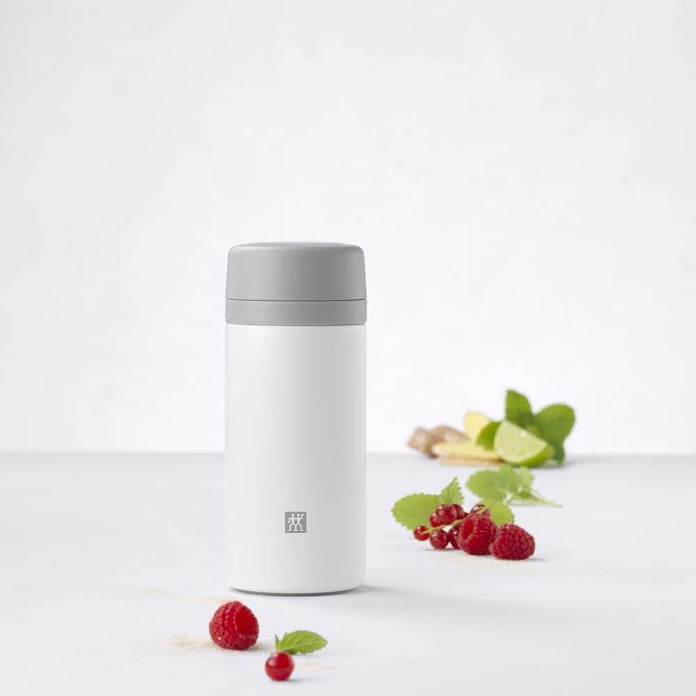 ZWILLING Thermo Vacuum Insulated Thermo Beverage Flask, Reusable Water Bottle 420 ml, Stainless Steel/White-Grey