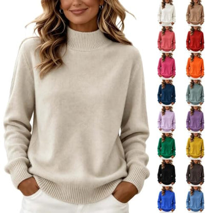 Sweaters for Women Womens Sweaters Fall 2026 Solid Mock Neck Long Sleeve Knit Pullover Top Comfy Basic Jumper Daily Casual Fall Winter Wear Beige S