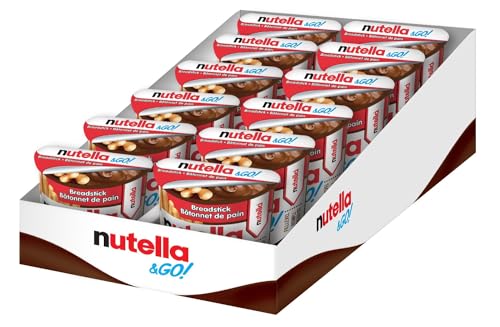 NUTELLA & GO Chocolate Hazelnut Spread With Breadsticks - 52 g Pack x 12 | Original NUTELLA Hazelnut Spread with Cocoa and Crispy Breadsticks - Portable and Convenient - 12 Individual 52 g Snack Packs