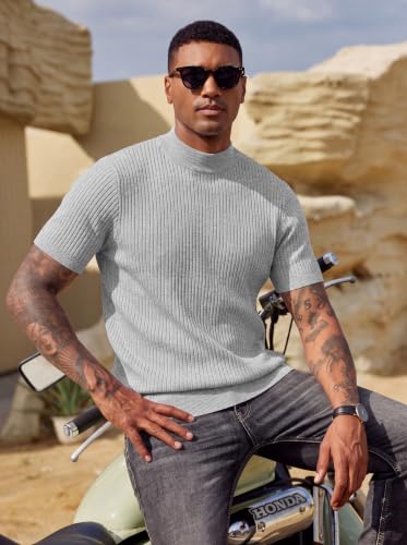COOFANDY Men's Mock Turtleneck Sweater Short Sleeve Knit Pullover Sweaters