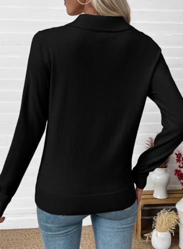 EVALESS Long Sleeve Cardigan Sweaters for Women Button Knit Tops Black M