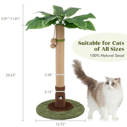 Woochpet Cat Scratching Post 35 Inch with Rat Hole and Sisal Rope for Adult Cat and Kitten, Green