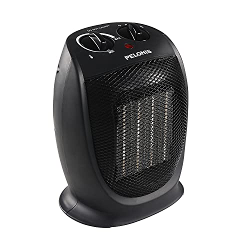 PELONIS Portable Electric Space Heater, 1500W Ceramic Heaters for Home, Office, Personal Use, Quiet Cooling & Heating Mode Room Heater for All Season, Tip Over & Overheat Protection, Black, 9inch
