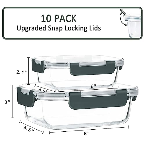 [10-Pack] MCIRCO Glass Meal Prep Containers With Lids, Food Storage With Snap Locking Lids, Airtight Lunch Boxes, Microwave, Oven, Freezer and Dishwasher Safe