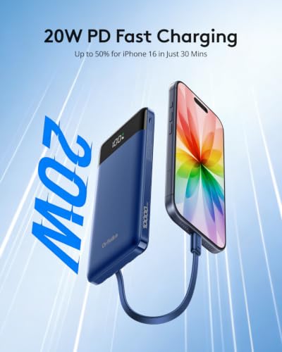 Orfeika Fast Charging Portable Charger Power Bank with 4 Built-in Cables