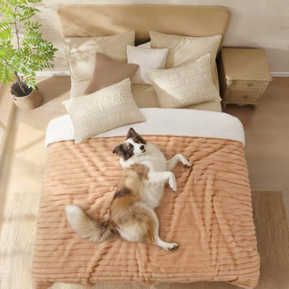 Luciphia Waterproof Blanket for Medium Large Dogs Puppy Soft Reversible Sherpa Small Pet Cat Cut Pile Warm Fleece Washable Furniture Protection for Couch Bed Car Camel,XL(85''x57'')