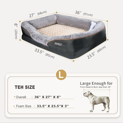 JOYELF Large Memory Foam Dog Bed Orthopedic Dog Bed & Sofa with Removable Washable Cover and Squeaker Toy as Gift